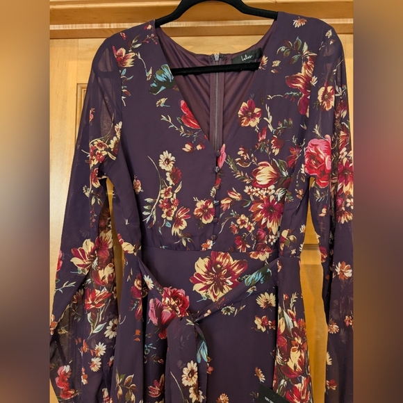 Always Yours Purple Floral Print Long Sleeve Skater Dress - Picture 2 of 10
